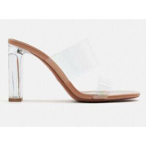 ZARA Basic Clear Strap Heels Nude Mules Transparent Heel Sandals Size 39 US 8